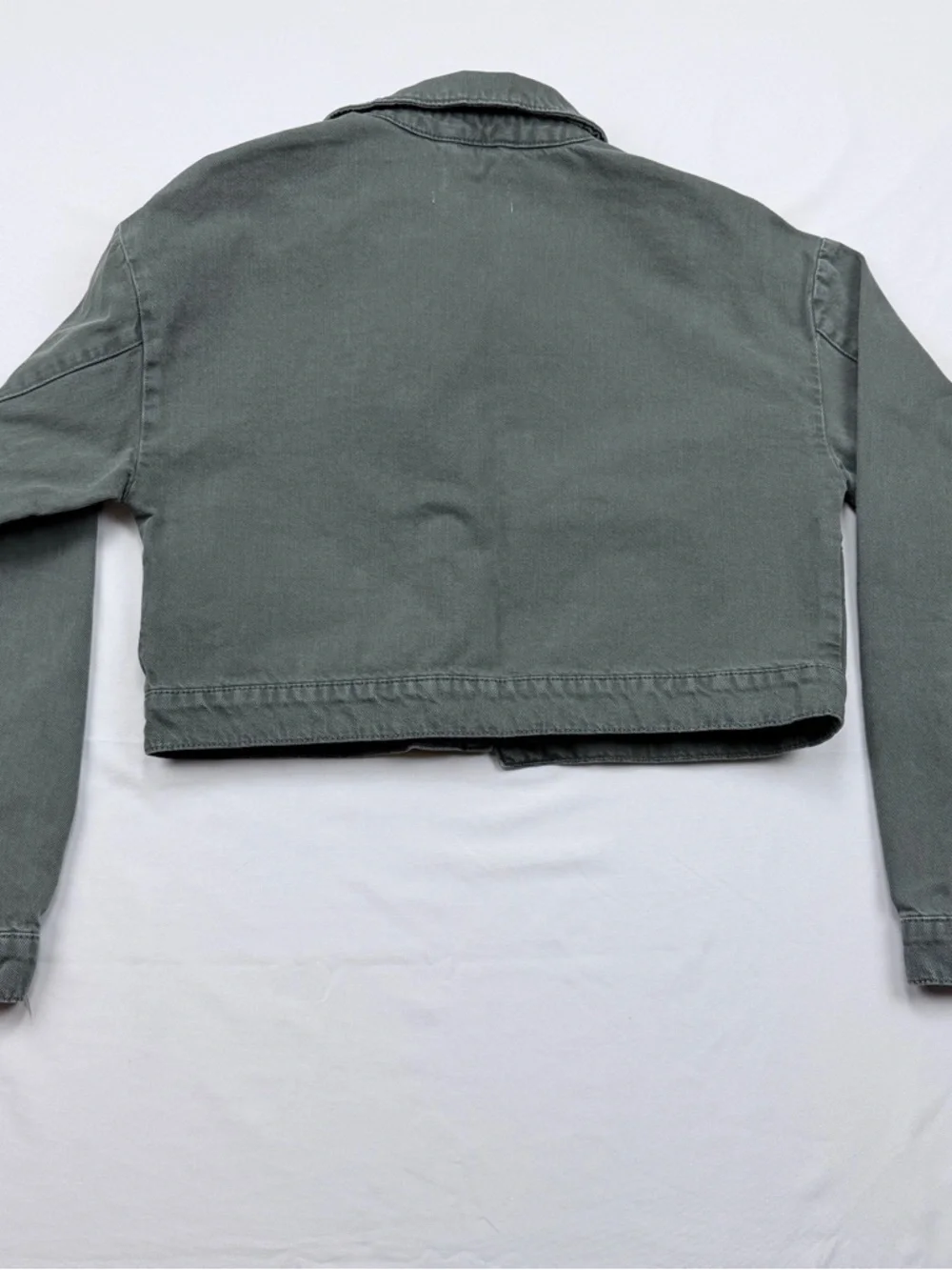 Urban Outfitters Olive Cropped Button-Front Jean Jacket